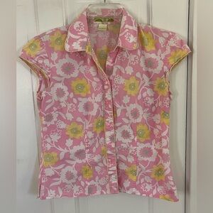 Sigrid Olsen floral spring summer cotton button up Shirt S Cottagecore Feminine